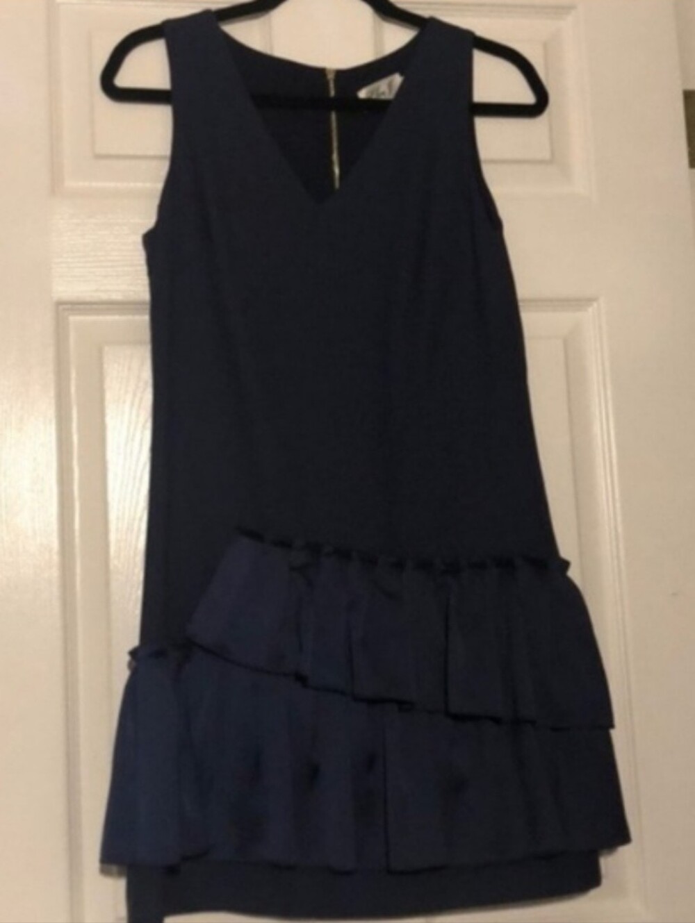 Eliza J Navy Sleeveless V-Neck Ruffle Hem Dress - Picture 3 of 5